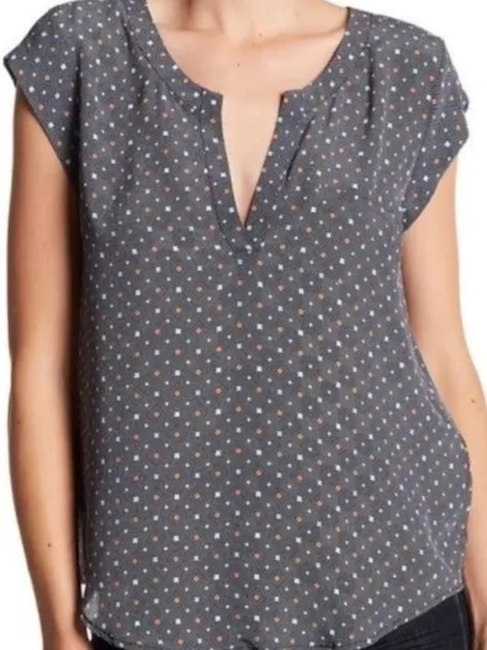 JOIE Ryanna Blouse Silk Geo Print Short Sleeve V Neck Shirt Top Women’s Med